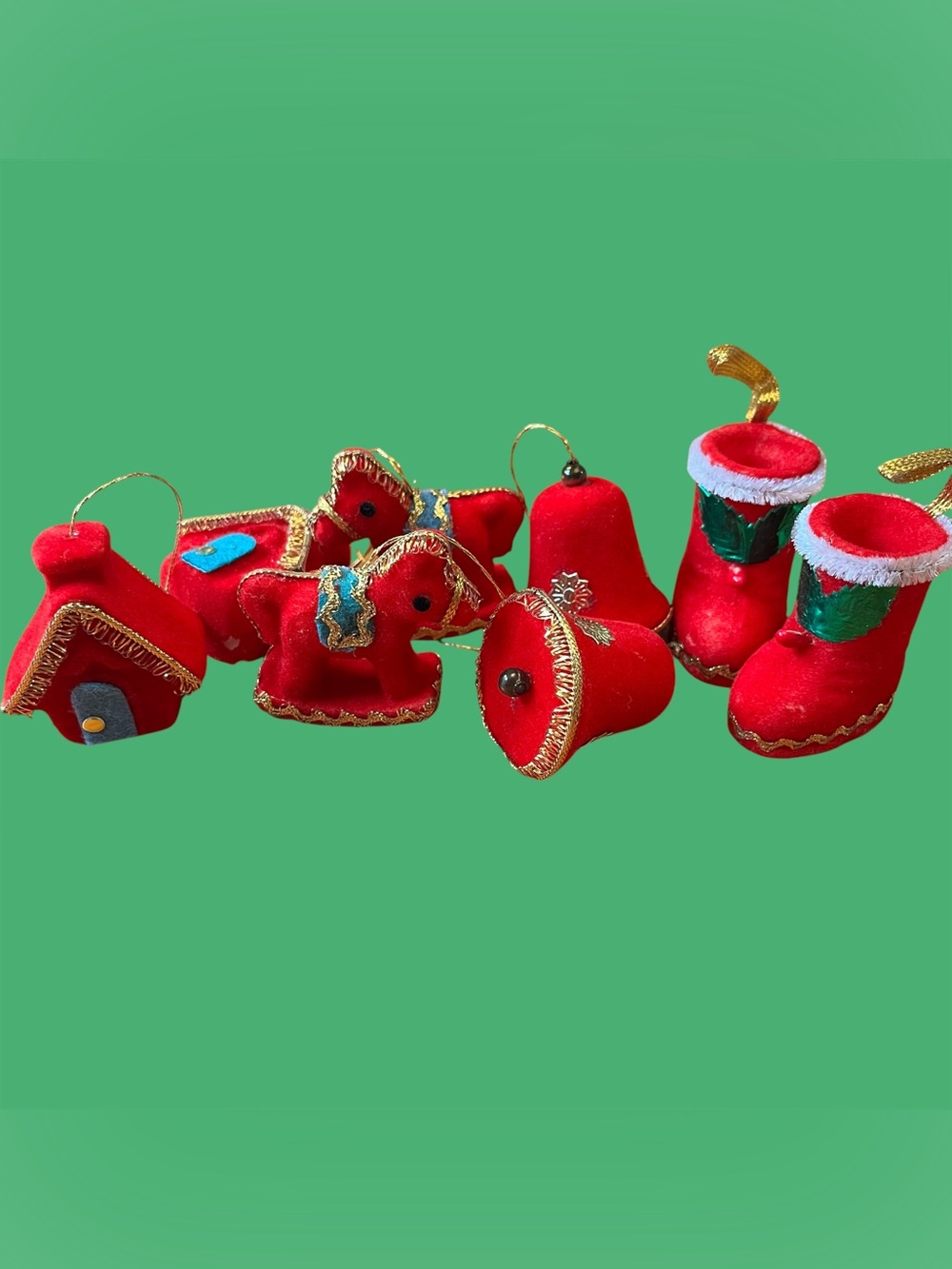 Vintage Red Felt Christmas Ornament Set